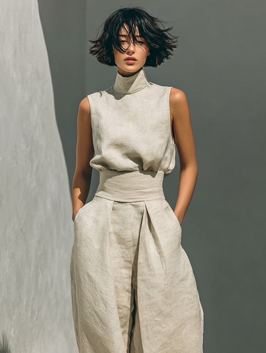 Maria – Minimalistisches Damen-Set mit Tanktop und Hose mit weitem Bein