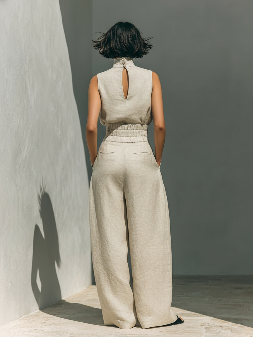 Maria – Minimalistisches Damen-Set mit Tanktop und Hose mit weitem Bein
