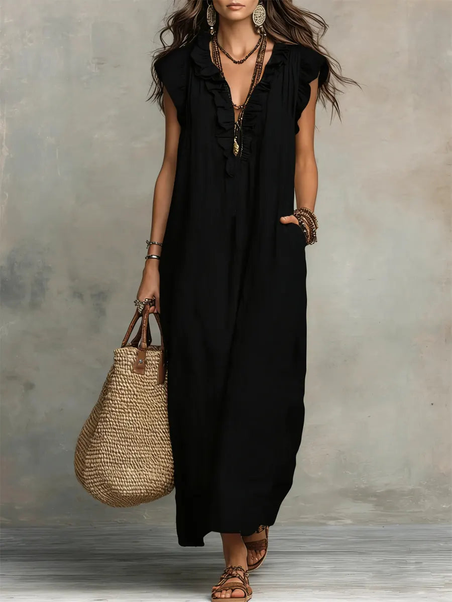 Corin – Fließendes Boho-Maxikleid aus Leinen