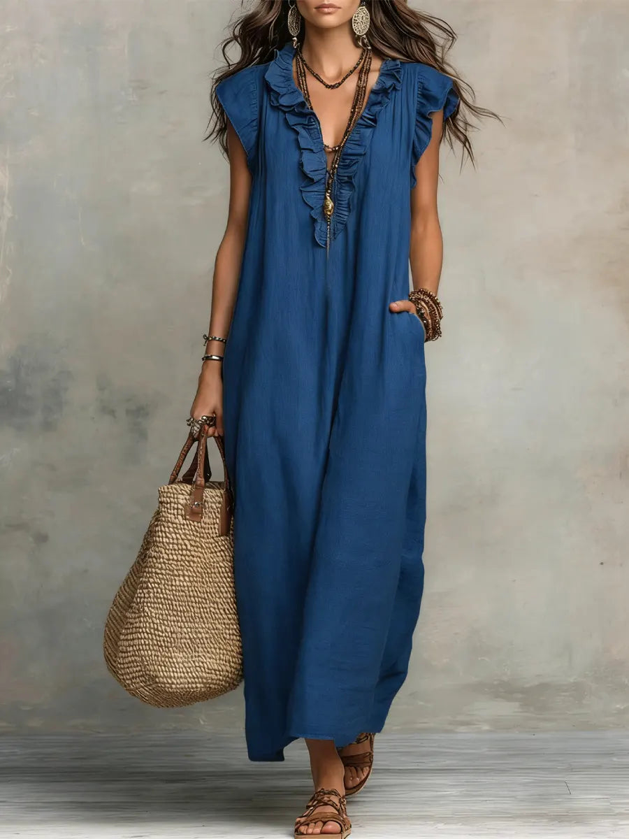 Corin – Fließendes Boho-Maxikleid aus Leinen
