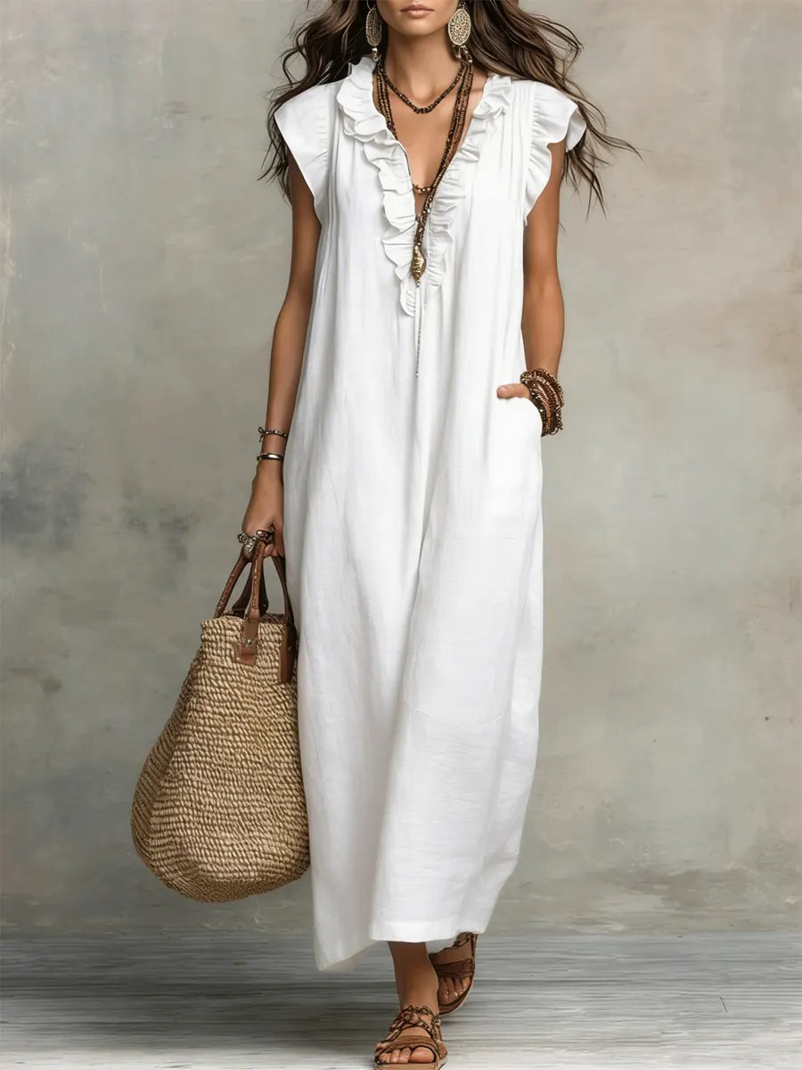 Corin – Fließendes Boho-Maxikleid aus Leinen