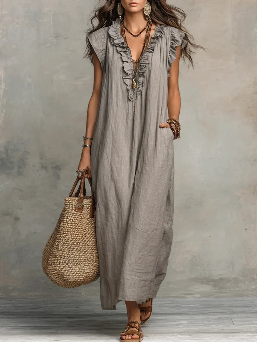 Corin – Fließendes Boho-Maxikleid aus Leinen