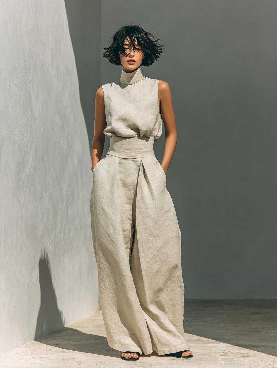 Maria – Minimalistisches Damen-Set mit Tanktop und Hose mit weitem Bein