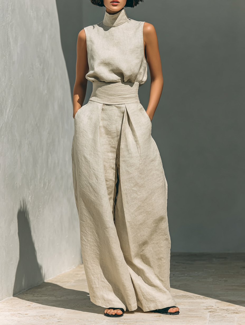 Maria – Minimalistisches Damen-Set mit Tanktop und Hose mit weitem Bein