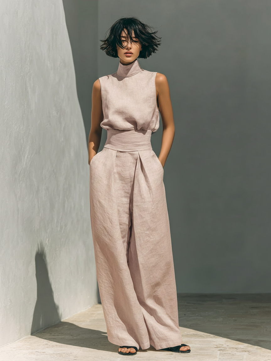 Maria – Minimalistisches Damen-Set mit Tanktop und Hose mit weitem Bein
