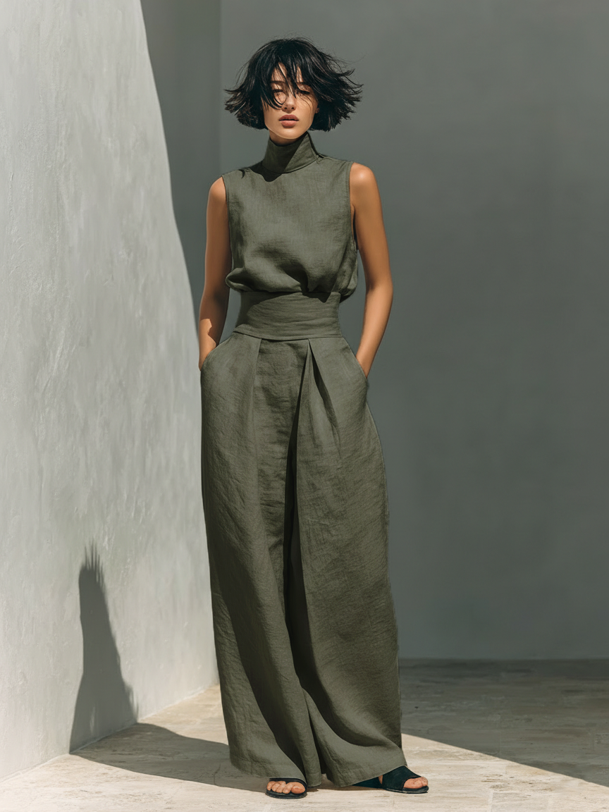 Maria – Minimalistisches Damen-Set mit Tanktop und Hose mit weitem Bein