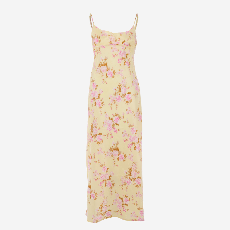 Floral Satin Midi Kleid
