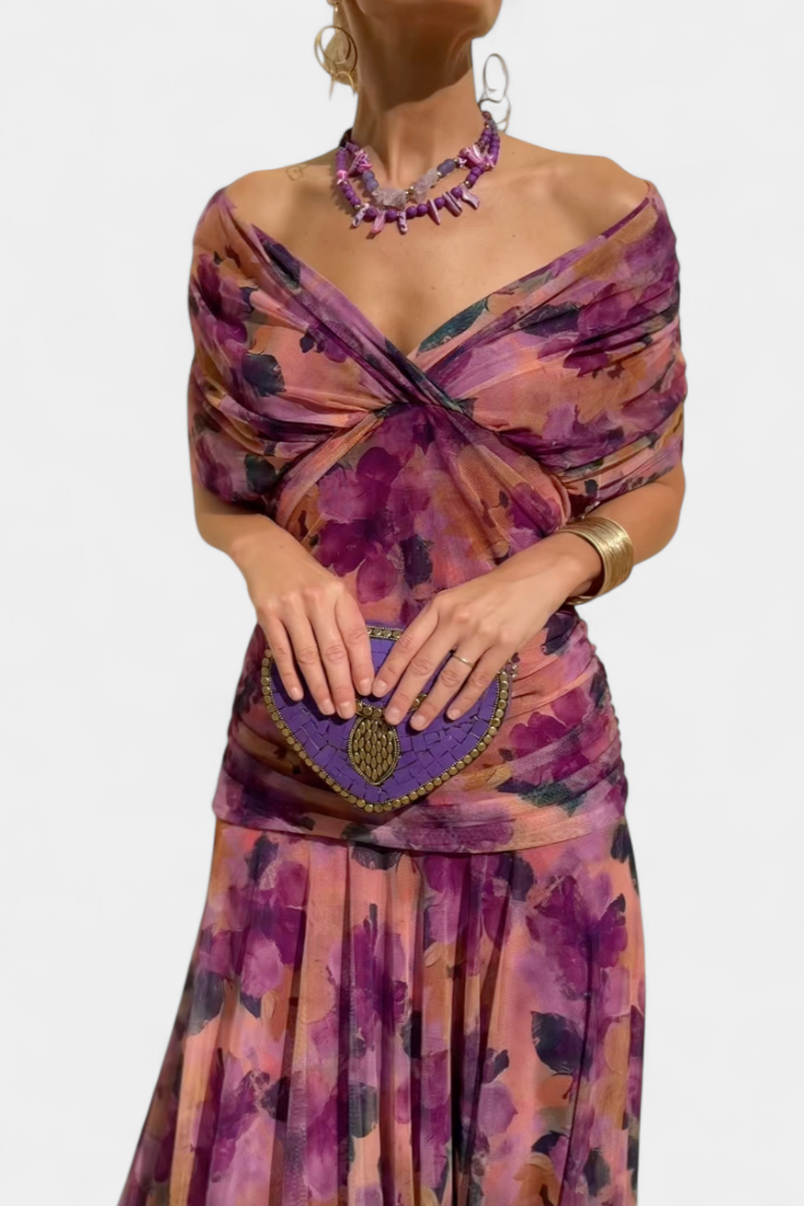 Alondra™ | Langes geblümtes Kleid mit V-Ausschnitt