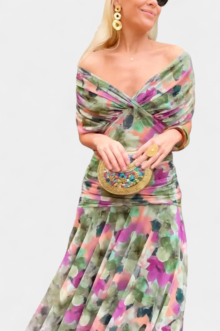 Alondra™ | Langes geblümtes Kleid mit V-Ausschnitt