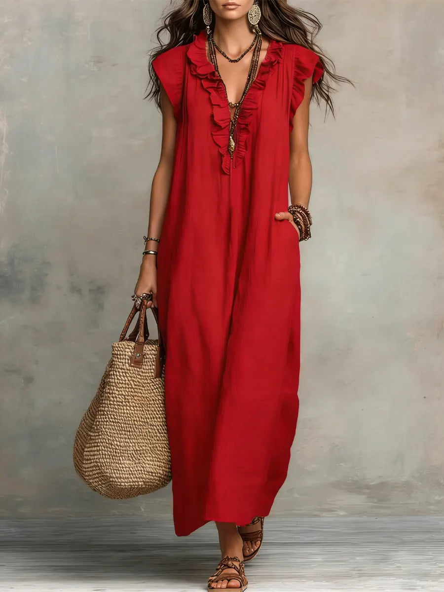 Corin – Fließendes Boho-Maxikleid aus Leinen