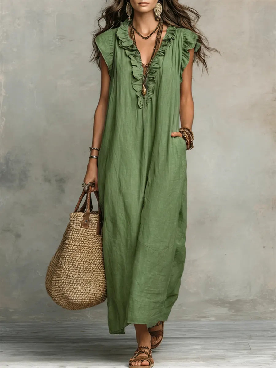 Corin – Fließendes Boho-Maxikleid aus Leinen