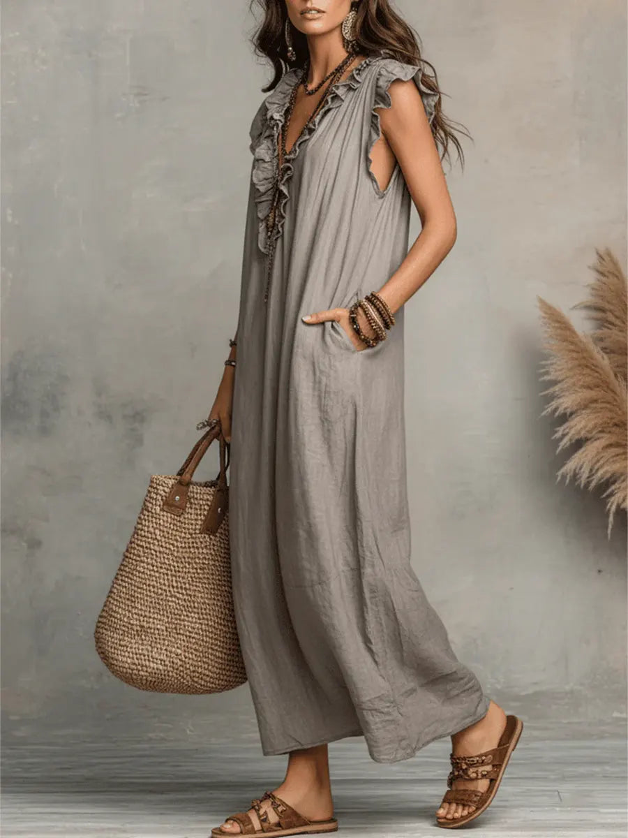 Corin – Fließendes Boho-Maxikleid aus Leinen