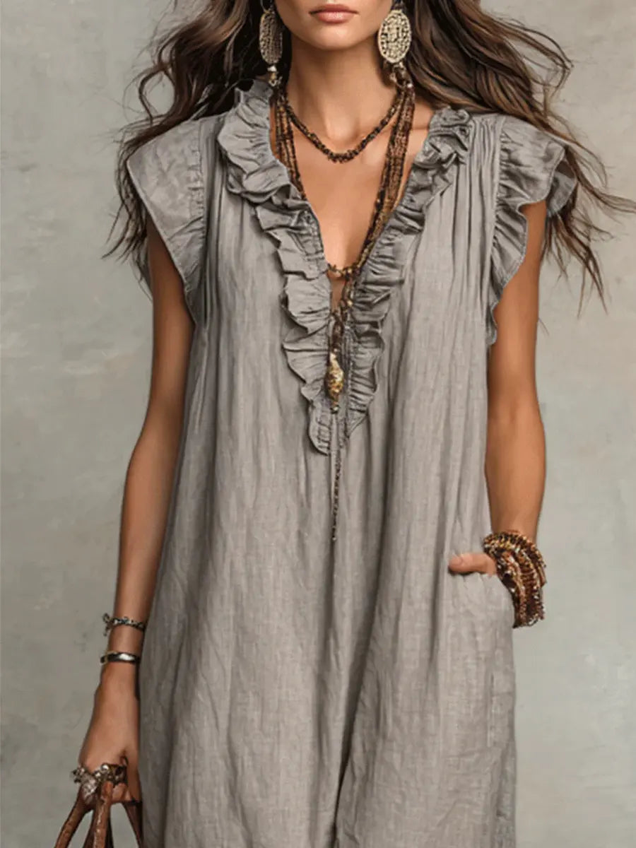Corin – Fließendes Boho-Maxikleid aus Leinen