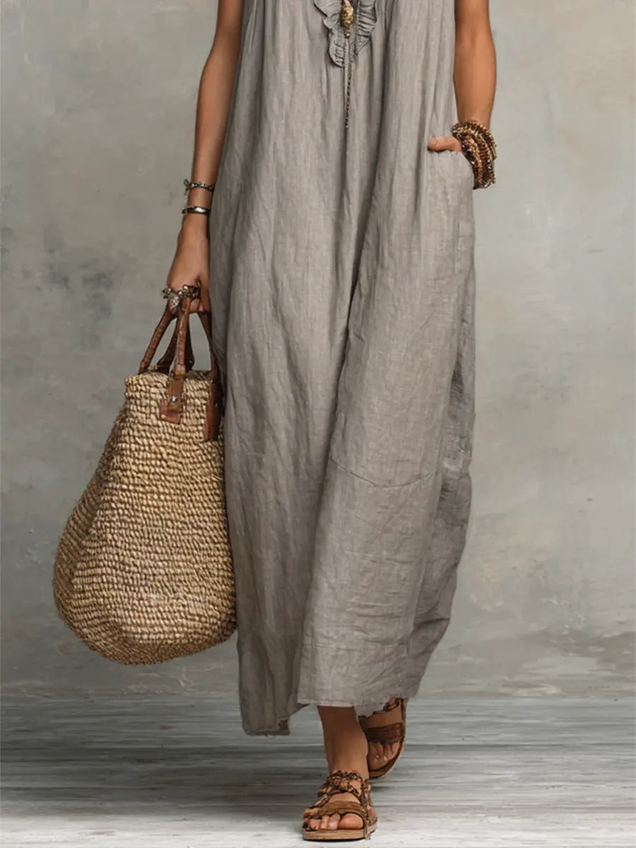 Corin – Fließendes Boho-Maxikleid aus Leinen